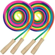 16 FT Long Jump Rope for Kids, 2 Pack Adjustable Double Dutch Skipping Rope with Wooden Handle, Multiplayer Rainbow Jumping Rope for Outdoor Fun, School Sport, Party Game