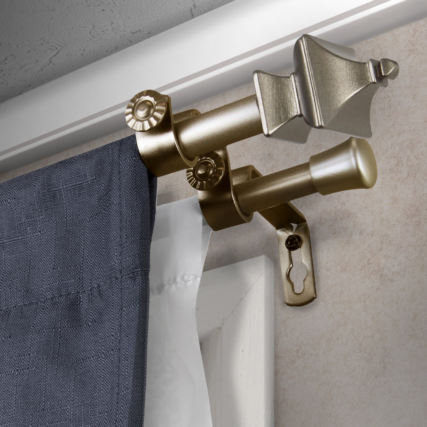 Central Design Products Steel 0.62" Modern Double Curtain Rod, Gold