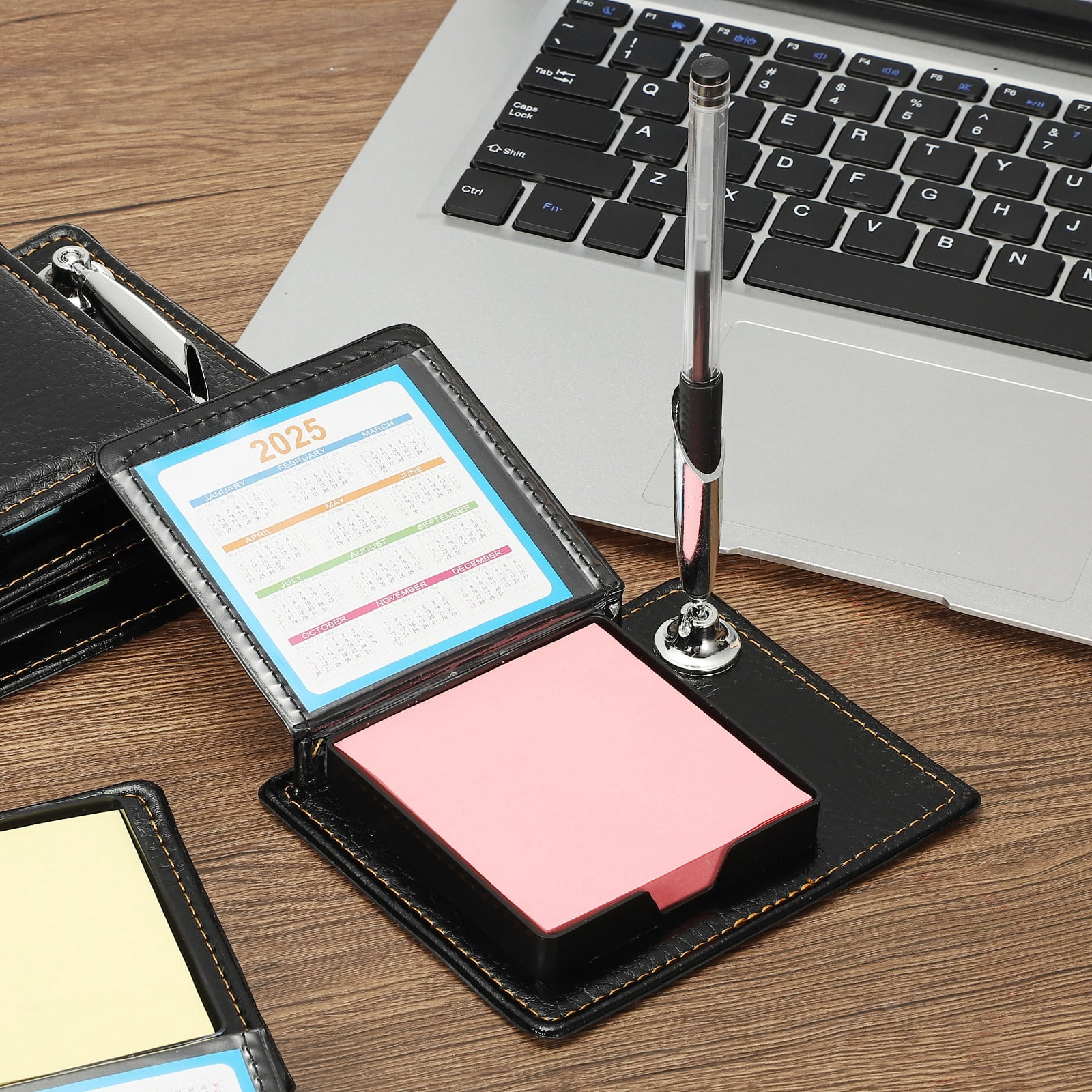 3pcs Leather Sticky Notes Holder with Pen Holder, Post Notes Holder Storage Box Desktop Mini Case Business Card Holder Memo Pad Organizer for Desk Home Office Gift,Pink