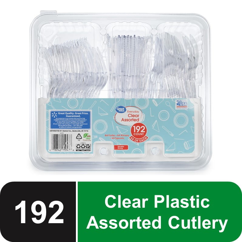 Great Value Premium Assorted Clear Cutlery, 192 Count