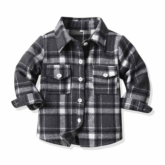 Tdoqot Toddler Girls Boys Button Down Fall Winter Clothes Plaid Long Sleeve Casual Hoodless Jackets Coats Black Size 6-12 Months