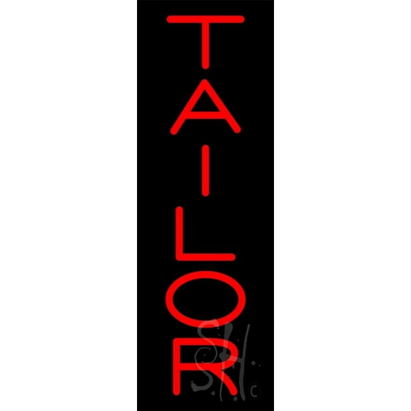 Vertical Red Tailor LED Neon Sign 24" Tall x 8" Wide - inches, Black Square Cut Acrylic Backing, with Dimmer - Bright and Premium built indoor LED Neon Sign for Storefront.
