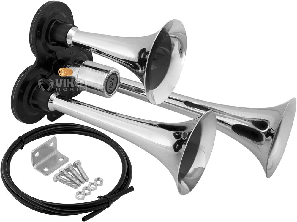 Vixen Horns Train Horn for Truck/Car. 3 Air Horn Chrome Plated Trumpets