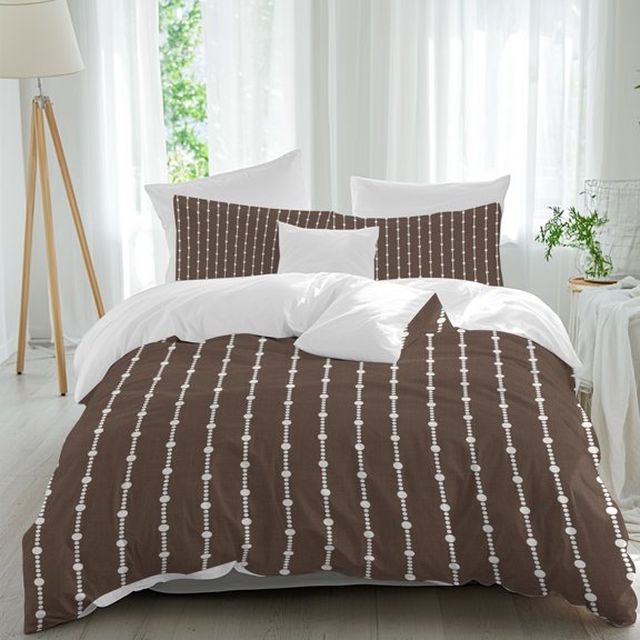 Duvet Cover Twin Size 3 Piece Bedding Set, Minimalist Dot Striped Soft Breathable Comforter Cover with 2 Pillow Shams, Dotted Seamless on Brown Luxury Duvet Covers with Zipper Closure