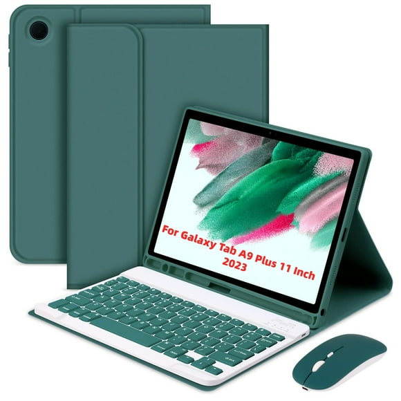 Labymos Étui de Tablette Mince Détachable avec Clavier Bluetooth et Emplacement pour Stylo, Support Ajustable pour Samsung Galaxy Tab A9/A9 Plus, Vert Nuit Foncé, 8.7/11 Pouces, SM-X110/X115/X210/X216/X218