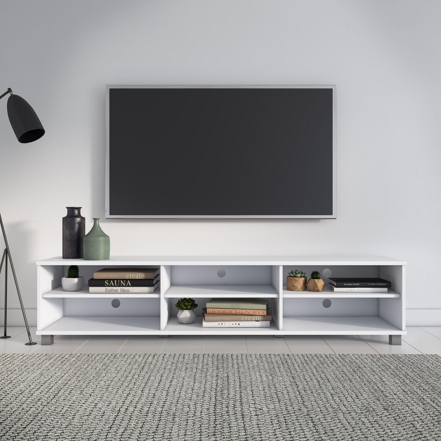 CorLiving Hollywood Modern TV Stand with Open Adjustable Shelves for Most TVs up to 85 inch
