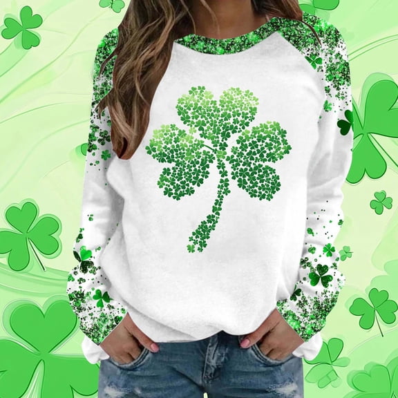 Inverlee Womens St.Patrick's Day Raglan Long Sleeve Tunics Ireland Plus Size Shamrock Print Shirts Trendy Breathable Celebratory Round Neck Tee Tops