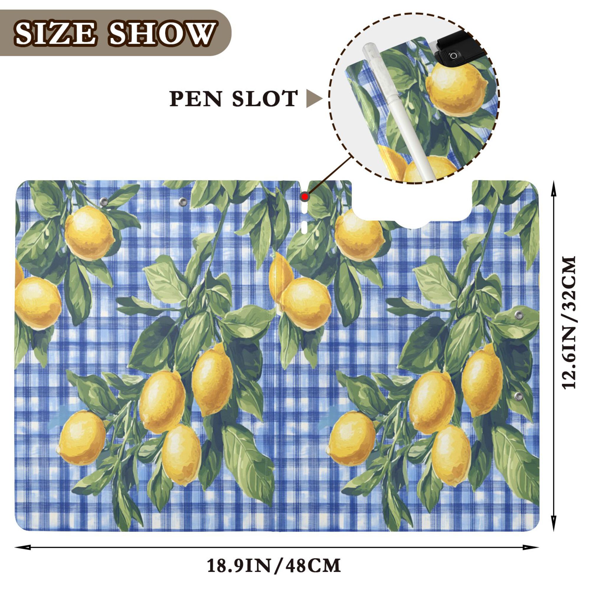 FORMRS A4 Clipboard Folder with Pen Holder Horizontal Foldable School Office Binder, Green Lemon Plaid