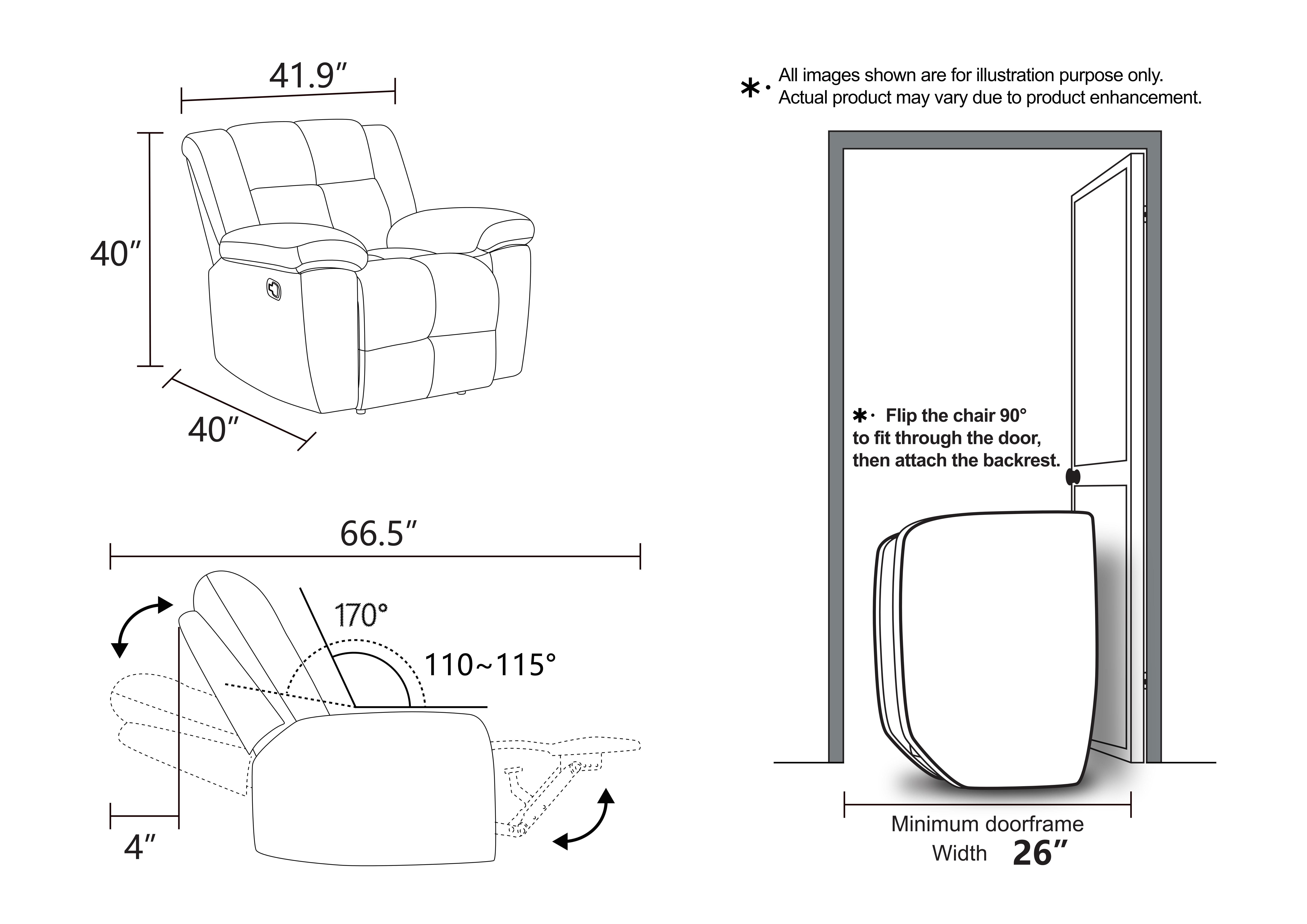 MAYEERTY Single Recliner Chair, Off-White Stripe Fabric Manual Reclining Chair for Living Room, Bedroom & Small Spaces