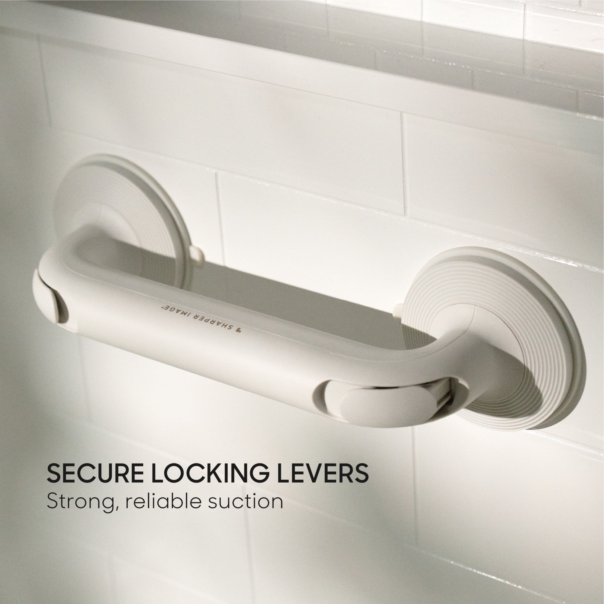 Sharper Image Deluxe Grip Bar, 13.6 in Suction Cup Bath Grab Bar with Secure Lock, Toolless Installation