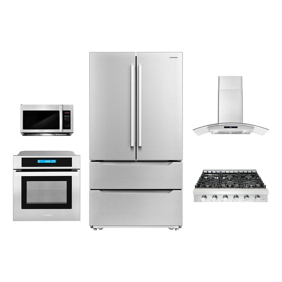 5 Piece Kitchen Package With 30" Slide-In Gas Cooktop 30" Single Electric Wall Oven 24.4" Built-in Microwave French Door Refrigerator & 24" Built-in Fully Integrated Dishwasher