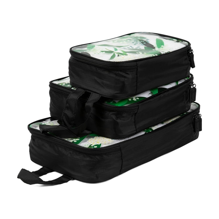Miamica Packing Cubes Travel Organizer Set of Black Floral