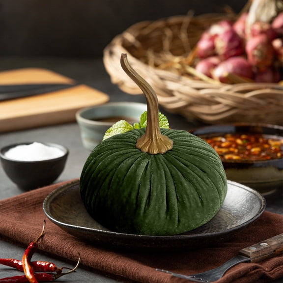 Army Green Decorative Velvet Foam Pumpkin For Fall Wedding Home Centerpiece Decorations 10Cm Olive Green Artificial