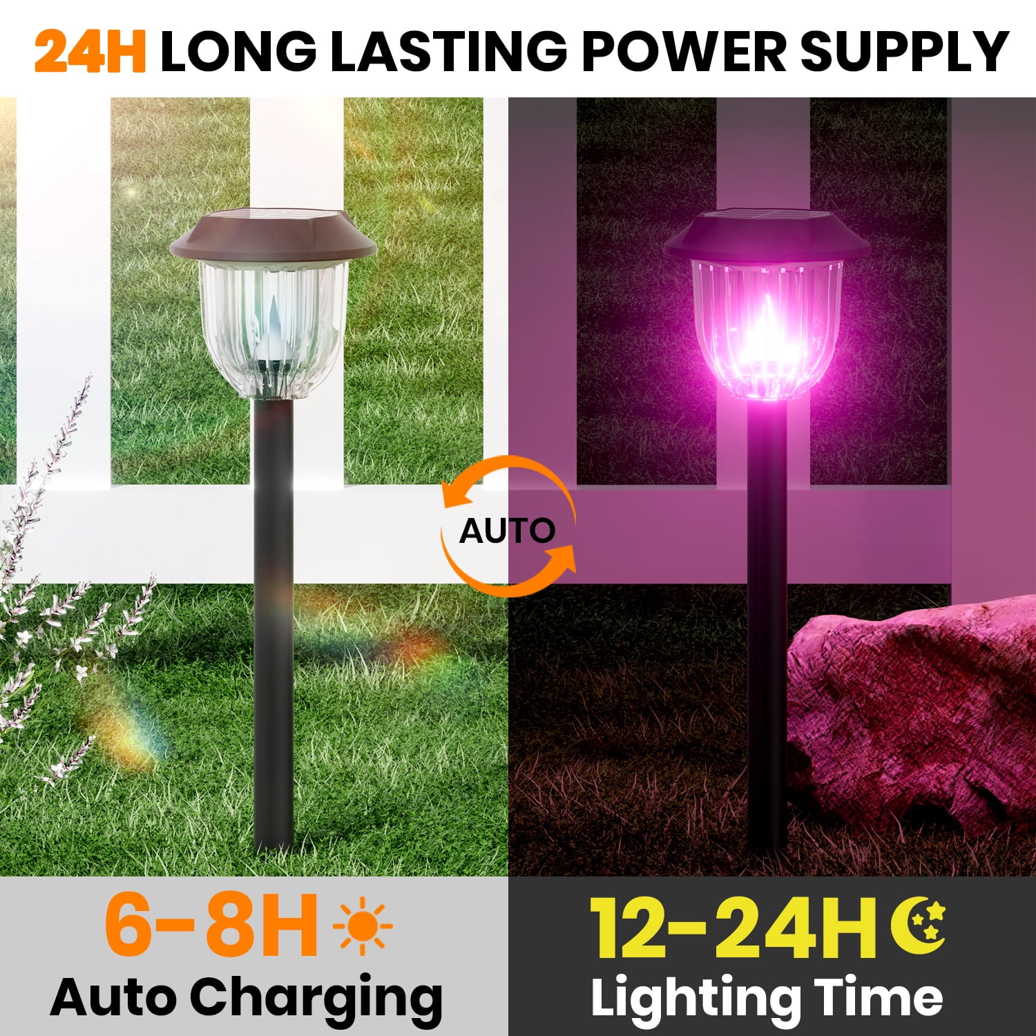 BITPOTT Solar Pathway Lights RGB Color Changing IP65 Waterproof 4 Pack