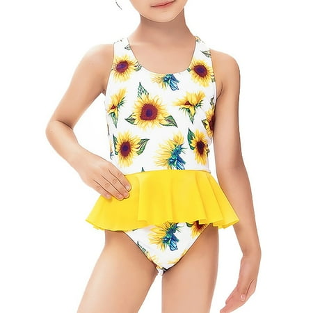 

Gubotare Girls Swimwear Suspender Sunflower Pattern Beach Bathing Suit Swimsuit For 2 To 12 Years Big Girls Two Piece Swimsuits Yellow 4-5 Years
