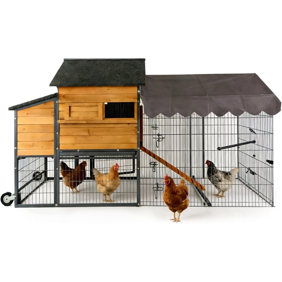 MEDEHOO 118'' Large Chicken Coop, Wooden Chicken House with Run, Hen Poultry Cage with Waterproof Asphalt Roof and Pull-Out Tray, Nesting Boxes for 4-6 Chickens (White, 118.11"L x 25.98"W x 49.53"H)