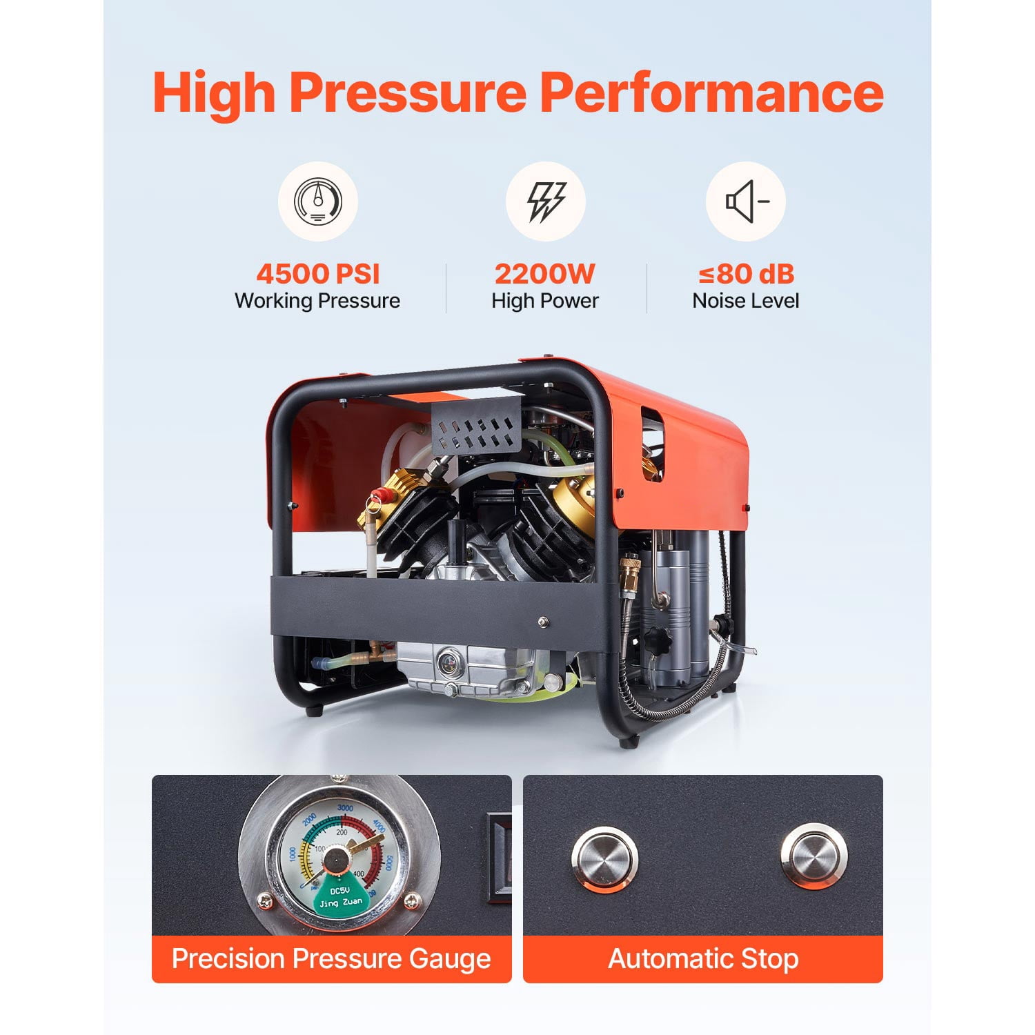 KFFKFF High-Pressure PCP Air Compressor, 4500PSI/30Mpa Double Cylinder Unit with Auto-Stop Function, Equipped with Water and Fan Cooling System for Paintball, Air Rifles, and Scuba Tanks