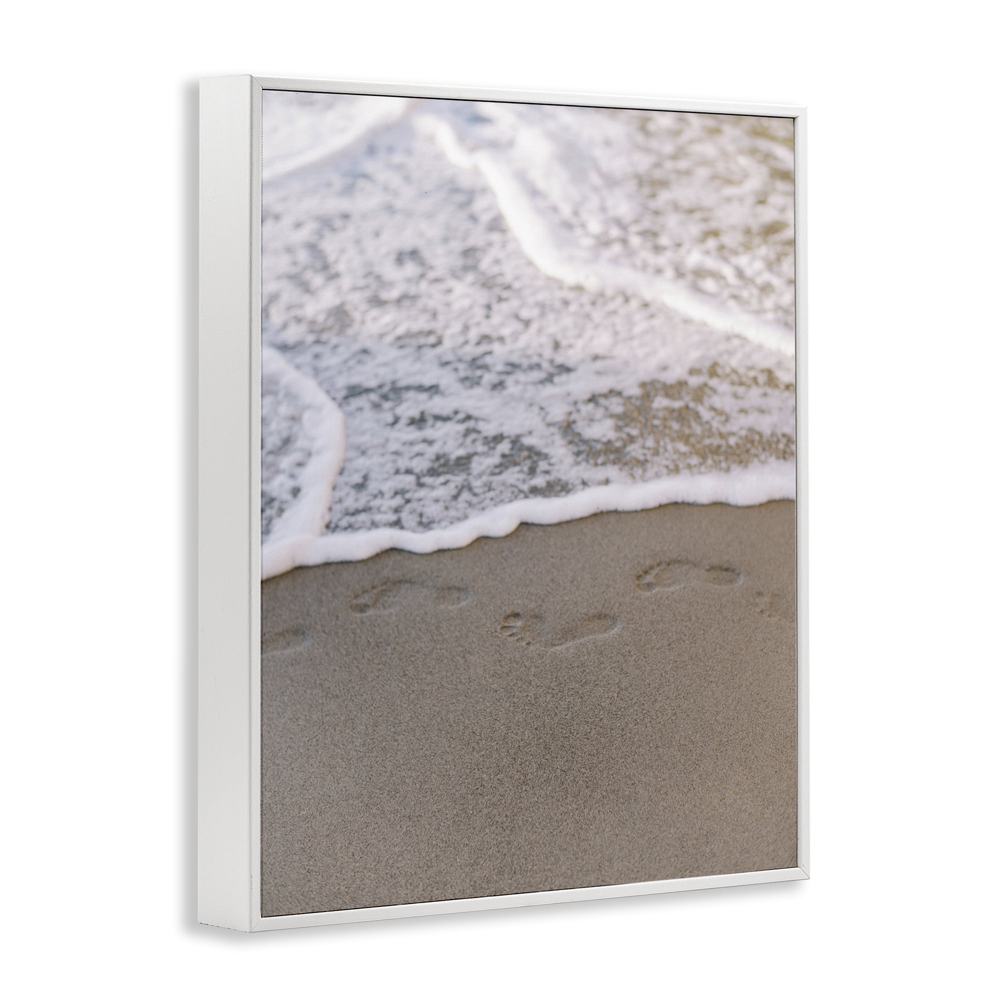 Stupell Industries Ocean's Edge Footprints Coastal Photography White Framed Art Print Wall Art, 24 x 30