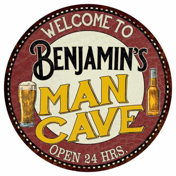 Benjamin's Man Cave 12" Round Metal Sign Kitchen Bar Wall Décor 200120035460