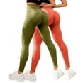 thumbnail image 2 of 2Pcs Resistance Band Solid Color Leggings for Women High Waist Leggings, 3D Leggings Stretch Fitness Pants Booty Scrunch Butt Yoga Trousers, Trendy Seasons Pants for Yoga, Gym, Workout Orange M, 2 of 3