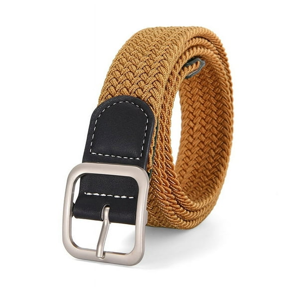 ERDOUY Stretch Belt for Men, Men Elastic Woven Braided Belt 1 3/8 Casual Belt Golf Belt for Jeans Pants(Brown yellow)