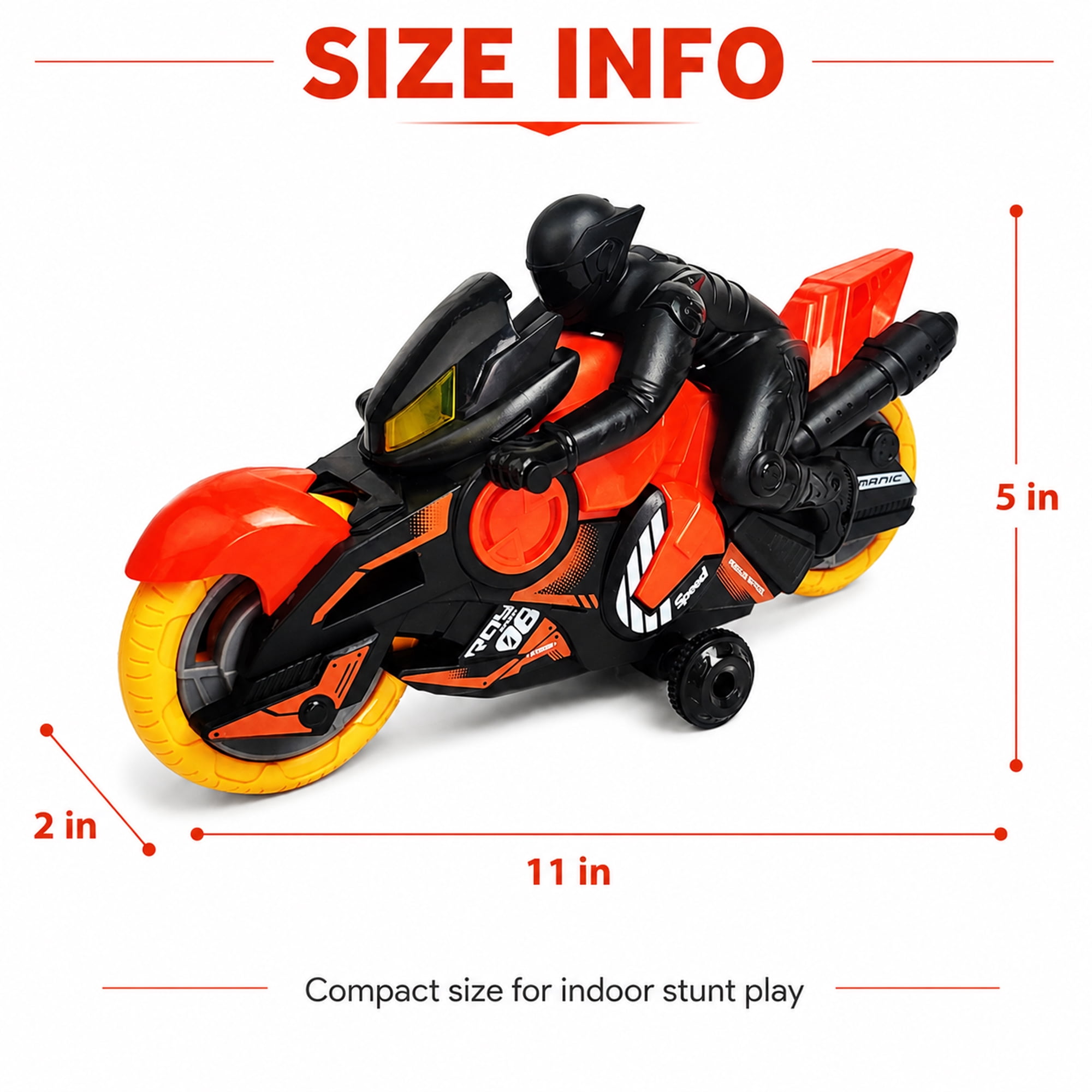 Stunt Motorcycle Toy with Remote Controller, 360° Spinning Motorbike with Side Drift Wheels, Indoor Racing Toy for Kids Ages 3+