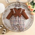 thumbnail image 5 of CAICJ98 Newborn Infant Baby Girl Clothes Fall Winter Long Sleeve Bubble Romper Plaid Bow One Piece Jumpsuit Cute Outfits (Brown,12-18 Months), 5 of 9