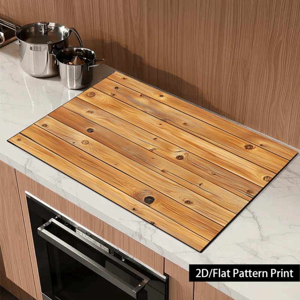 1 piece, stove panel and cooktop panel protection pad, 2D flat Nordic natural style wood grain pattern kitchen decorative countertop pad, suitable for stoves, washing machines, dryers, coffee machine
