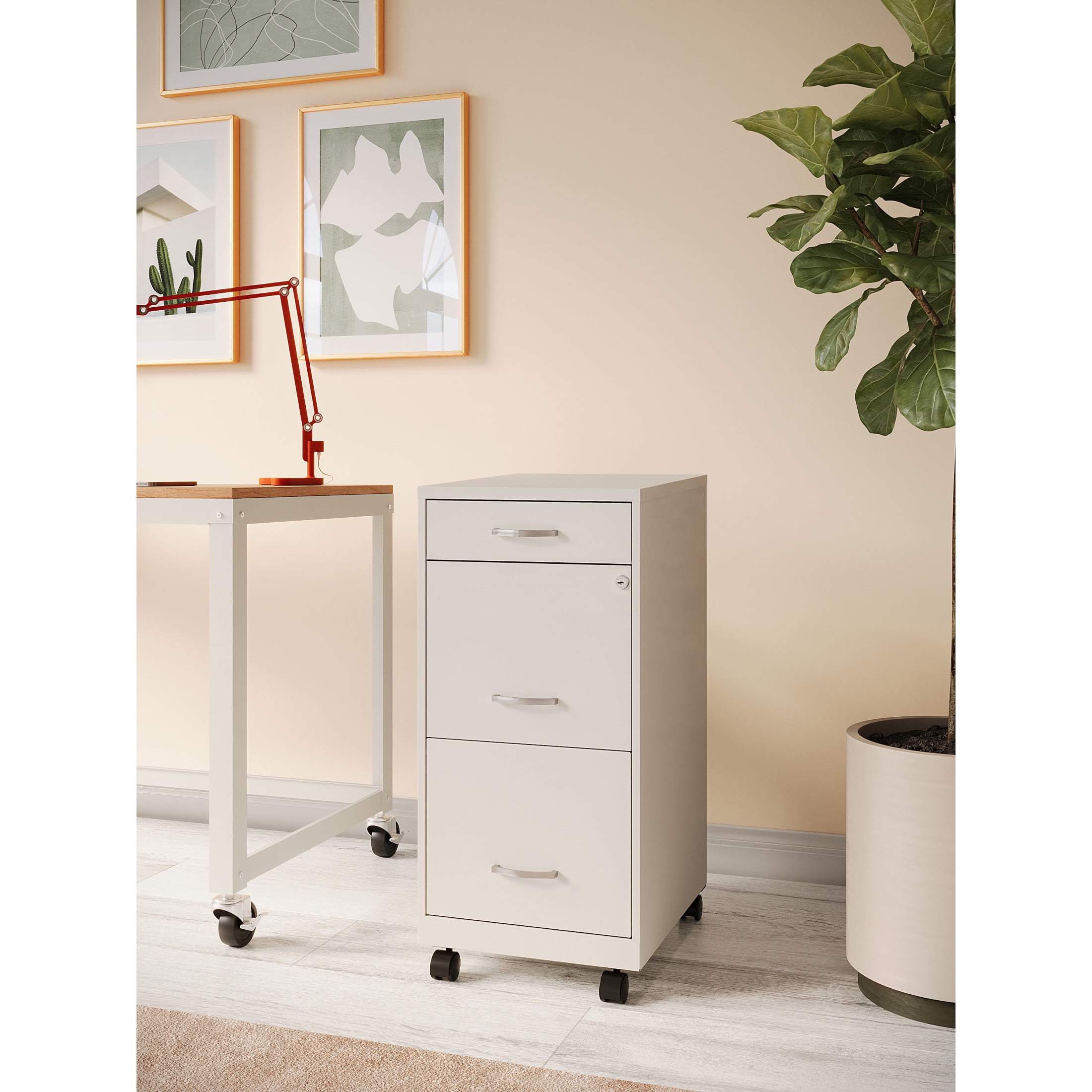 Space Solutions 18" Deep 3 Drawer Mobile Letter Width Vertical File Cabinet, White