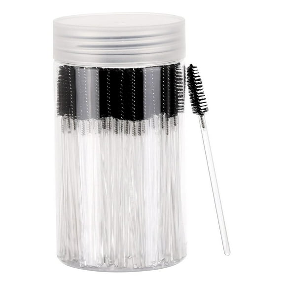 100 Pcs Disposable Mascara Wands, Crystal Eyebrow Spoolies Brush for Eyelash Extensions, Makeup Applicators Kits Eyelash Brush with Container (Black)