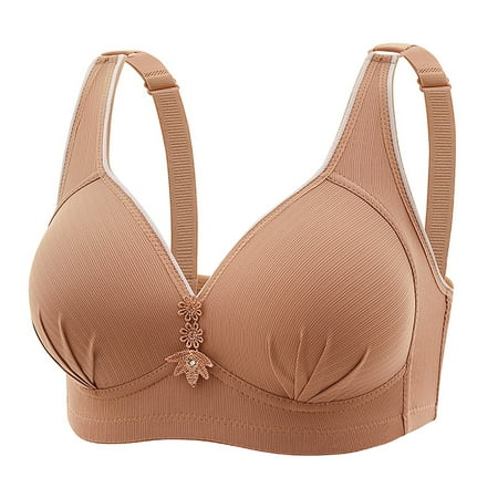 Bigersell Bras for Women Full-Coverage Wireless Bra Ladies V-Neck Push-up Bra No Underwire Comfortable Padded Bralette Backless Hook and Eye Bra Closure Everyday Wire-Free Sports Bras Brown M