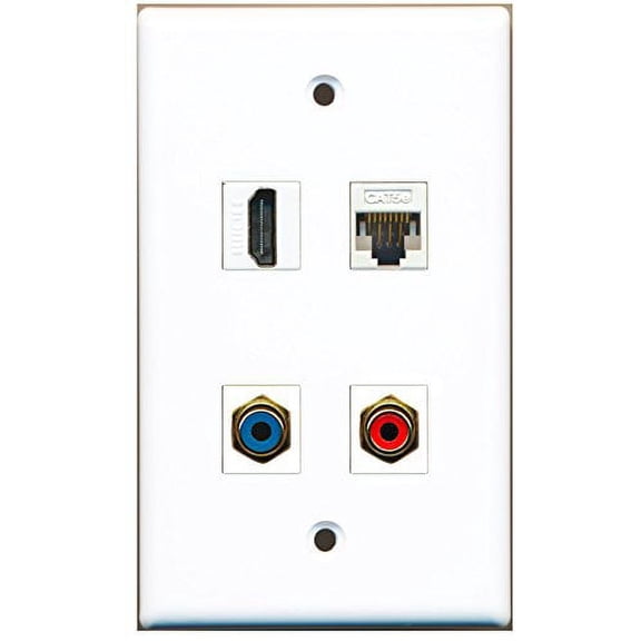 RiteAV - 1 Port HDMI 1 Port RCA Red 1 Port RCA Blue 1 Port Cat5e Ethernet White Wall Plate