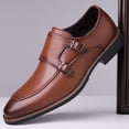 thumbnail image 2 of Two Buckle Monk Strap Brown Leather Formal Dress Shoes for Men, 2 of 5