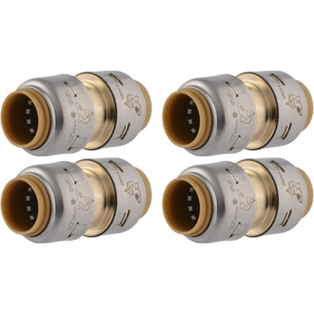 SharkBite Max 1/2 Inch Coupling Pack of 4 Push to Connect Brass Plumbing Fitting PEX Pipe Copper CPVC PE-RT HDPE UR008A4