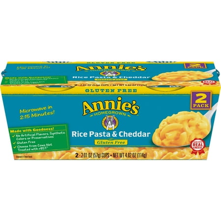 (2 Pack) Annie's Macaroni & Cheese, Rice Pasta & Cheddar Gluten Free Mac and Cheese, Microwave Cups, 2 Cups, 2.01 oz