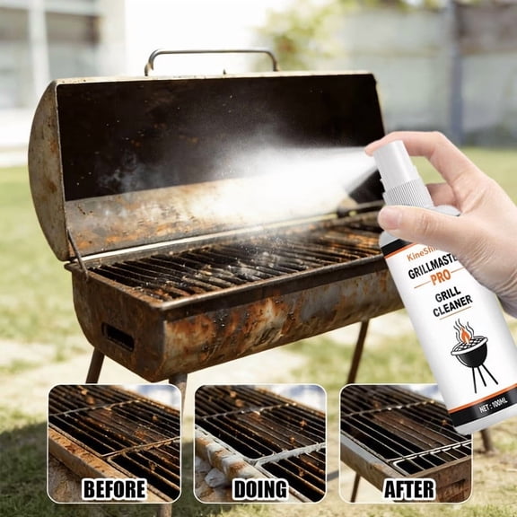 Grill Cleaner Spray Heavy Duty Degreaser for BBQ Grill Grates Ovens Cooking Racks Burnt Grease Remover with Free Scrubbing Pad Portable 100ml
