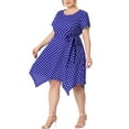 thumbnail image 2 of Agnes Orinda Women's Plus Size Valentines Day Polka Dots Short Sleeve High Low Hem Tie Waist Flare Midi Dresses 1X Blue, 2 of 6