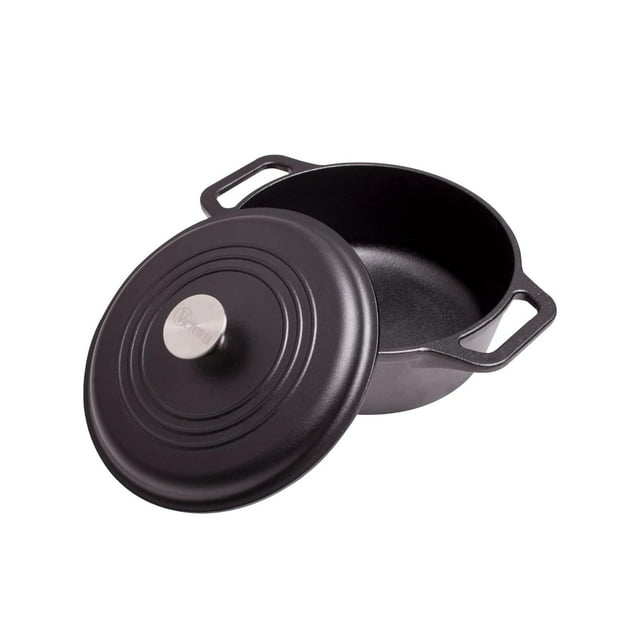 Victoria DUT-304 Horno holandés de hierro fundido pretratado con tapa y asas dobles, tratado con 100