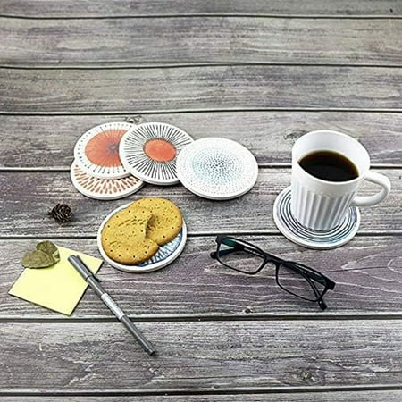 

Set of 6 Coasters for Drinks Absorbing Round Ceramic Stone Coaster with Cork Base Tabletop Protection Mat