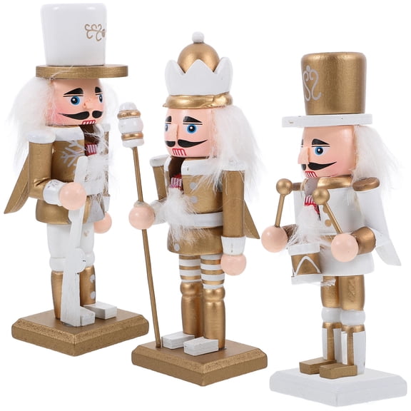 FRCOLOR 3pcs Santa Claus Nutcracker Golden Wooden Ornament Decoration for Holiday Season