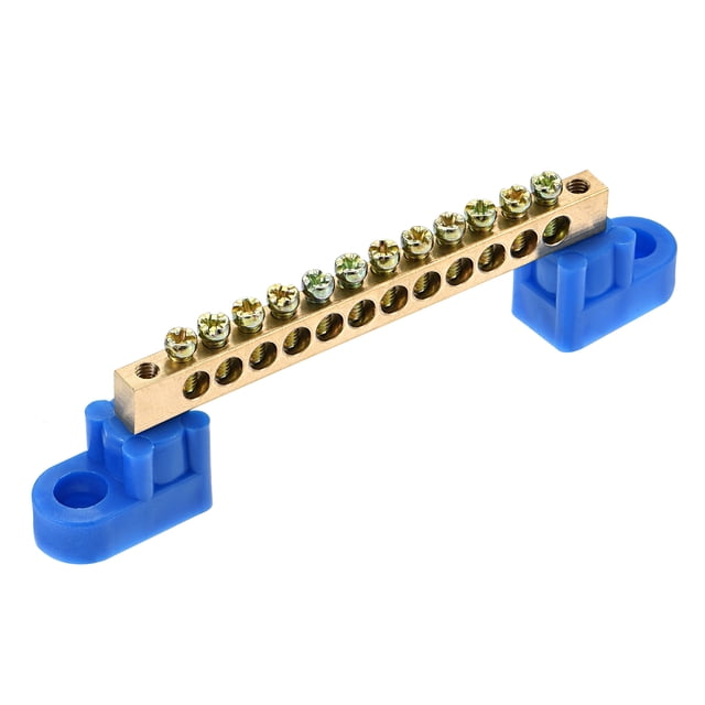 Unique Bargains Terminal Ground Bar Screw Block Barrier Brass 12 Positions Blue