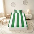 thumbnail image 4 of Manfei Classic Stripe Twin Sheets,Modern Geometric Bedding, Green White, Reversible 3-Piece1 Flat Sheet + 1 Fitted Sheet + 1 Pillowcase, 4 of 6