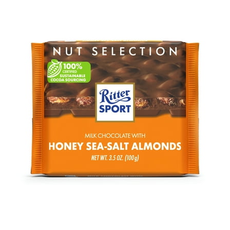 Ritter Sport Milk Chocolate Candy Bar with Honey Sea Salt Almonds, 3.5oz