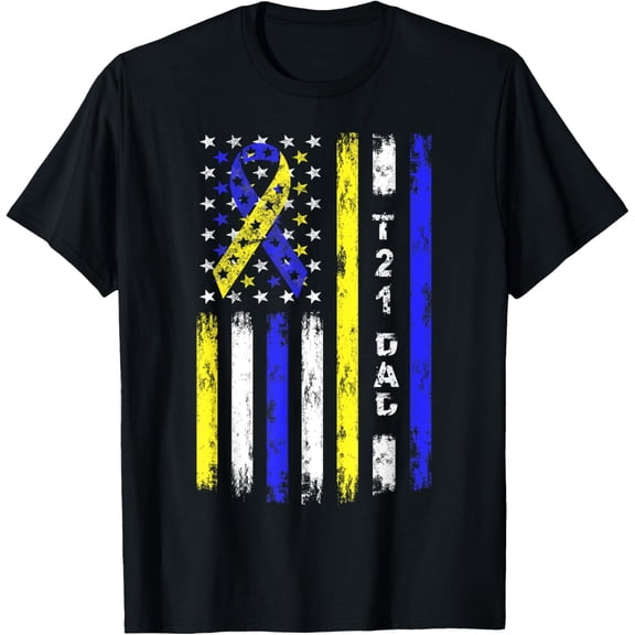 T21 Dad American Flag Down Syndrome Awareness T-Shirt