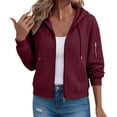 thumbnail image 4 of SuTry Women's Quilted Jacket, Zip Up Hooded Drawstring Long Sleeve Coat, Waffle Textured Relaxed Fit Outerwear, Everyday Casual Versatile Winter Layer, 4 of 7