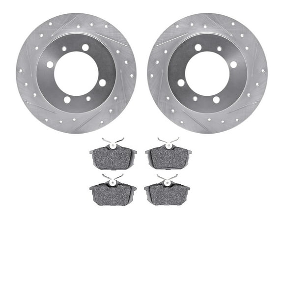 Dynamic Friction Company Rear Brake Rotors-Drilled and Slotted-Silver with 5000 Advanced Brake Pads 7502-27027