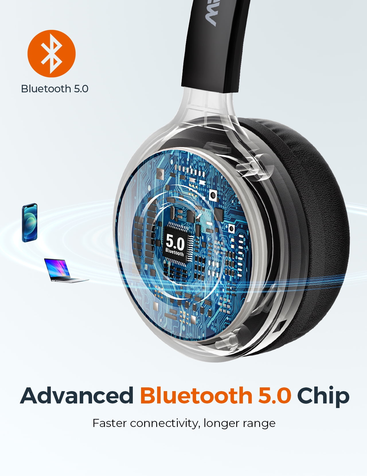 VTIN Trucker V5.0 Bluetooth Headset with 200H Charging Station, Over The Head Cell Phone Headset with Noise-Canceling Microphone, Comfort-fit Truck Driver Headset for Call Center, Office, Skype