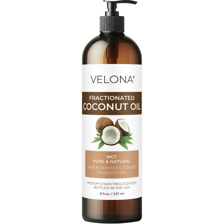MCT Coconut Oil by Velona - 8 Fl Oz | 100% Pure and Natural Carrier Oil | Fractionated | Skin, Face, Body, Hair Care | Use Today - Enjoy Results
