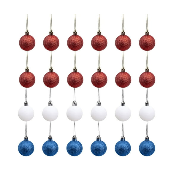 4th of July Ornaments 24Pc Glitter Ball Patriotic Ornaments with Hooks Shatterproof Hanging Decorative Spheres for Independence Day Decorations Red Blue White