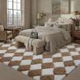 thumbnail image 5 of BERTHMEER 8'x10' Large Checkered Shag Area Rug for Living Room, Modern Brown and White Ultra Non-Slip Large Soft Indoor Fluffy Rugs for Bedroom Carpet Home Dorm Aesthetic Decor, Brown&White, 5 of 5